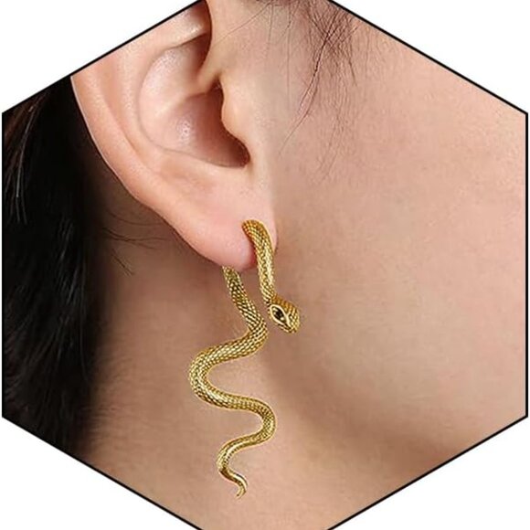 Jewelry - Vintage Goth Snake Earrings - Gold & Silver Snake Statement Jewelry for Women's